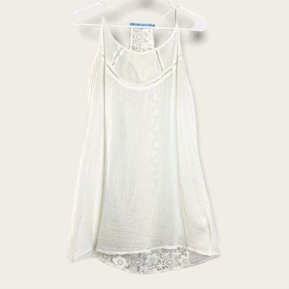 Solitaire Swim White Cotton Crocheted Back Swim Cover